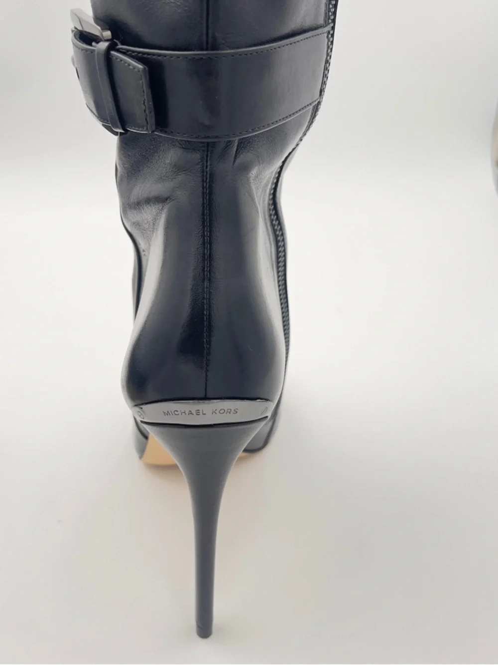 Michael Kors Black Leather‎ Over-the-Knee Stiletto Boots with Buckle